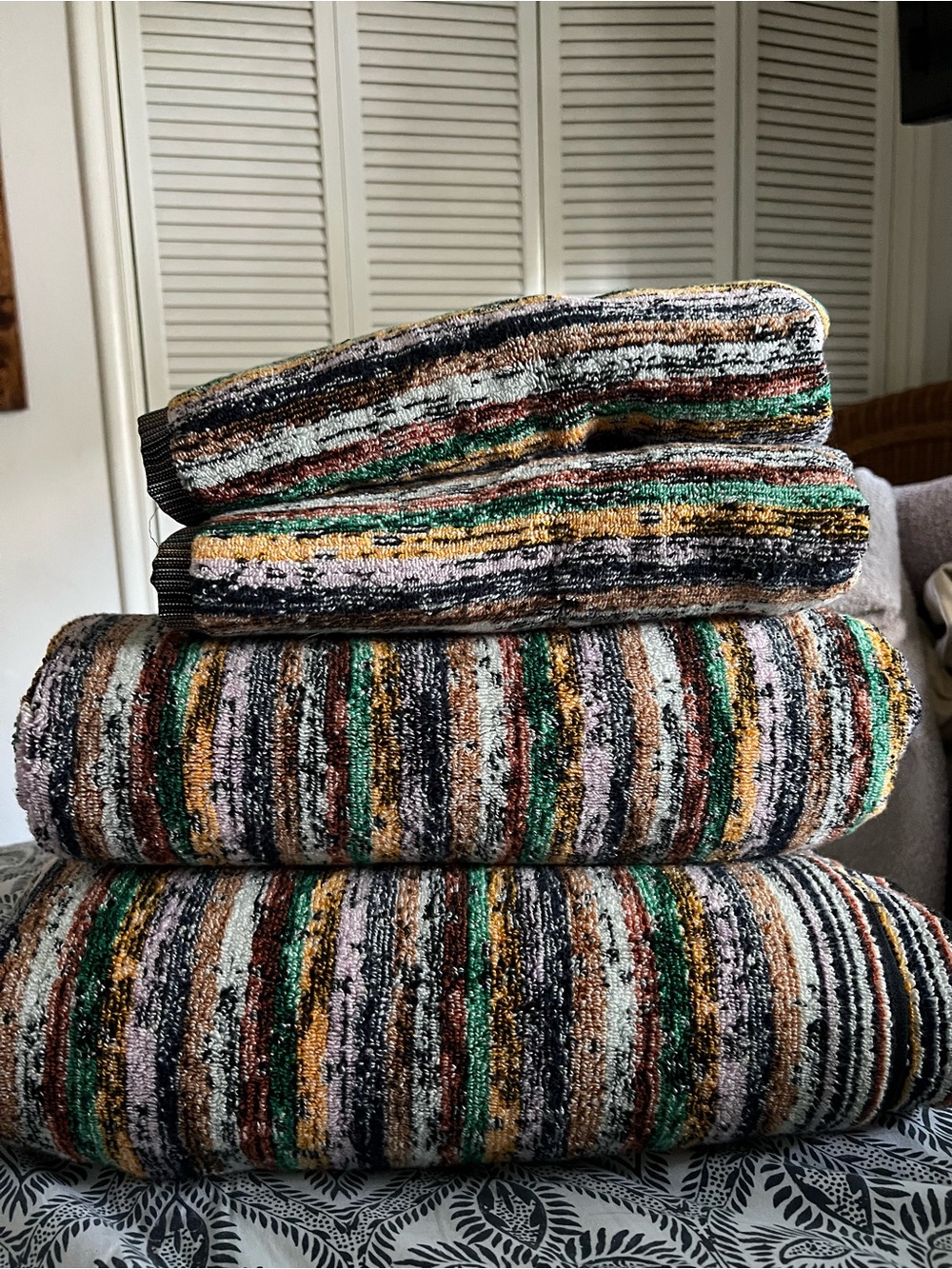 Missoni Multicolor Striped Bath & Hand Towels - Green, Gold, Brown, Black